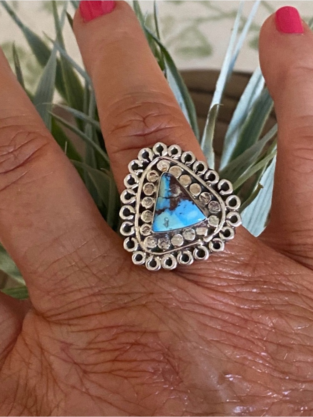 Golden Hills Turquoise sterling silver ring southwestern rodeo western size 8